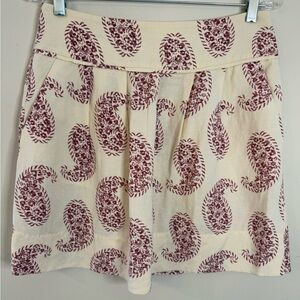 Loft paisley floral cream burgundy linen blend mini skirt SZ 4